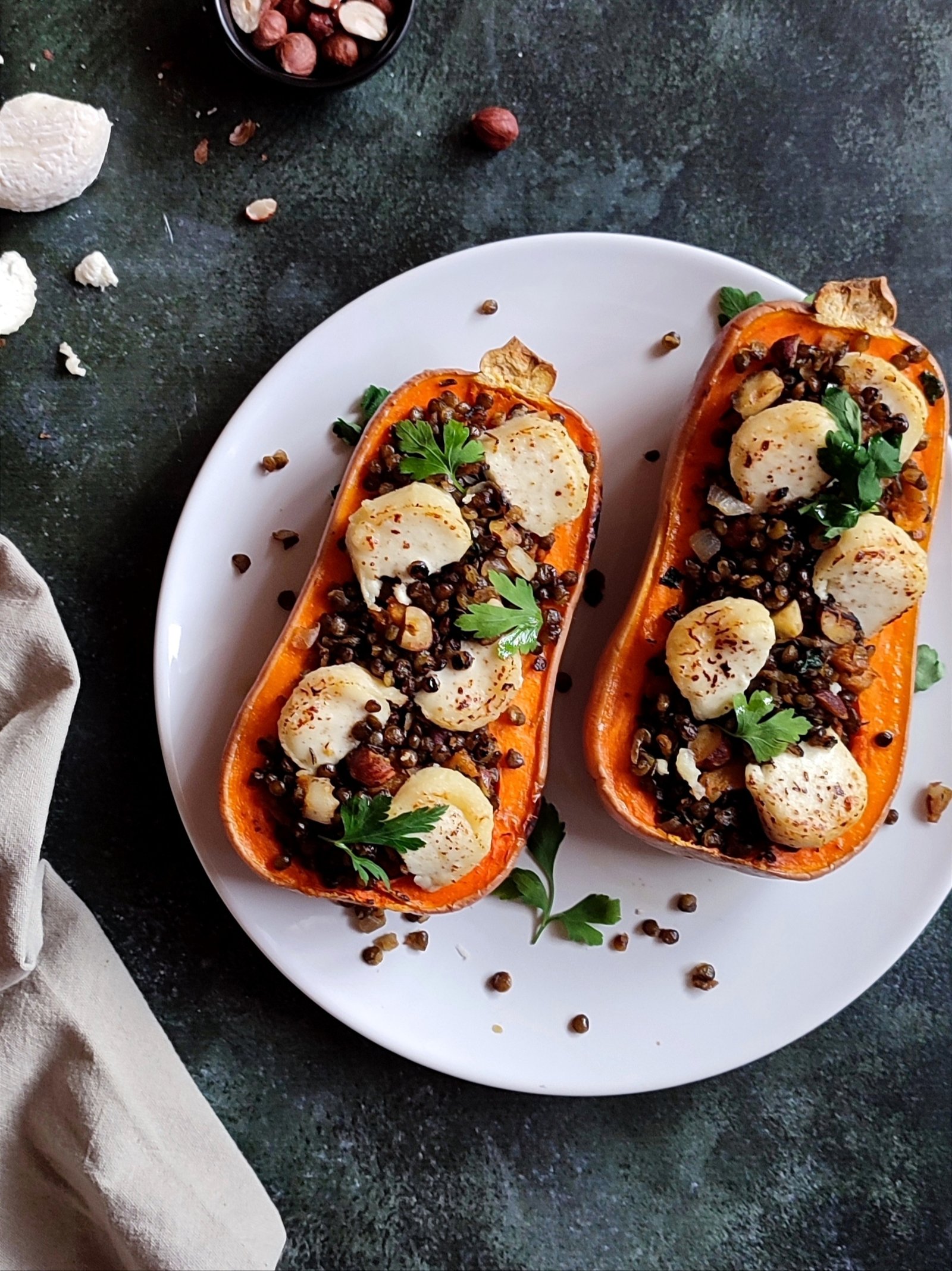 Courge Butternut Farcie Aux Lentilles Et Au Crottin De Chèvre - Chocacaothe